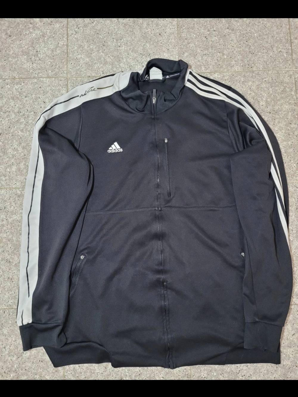 adidas Black Jacket with Light Gray Shoulder Stripes Size 2XL